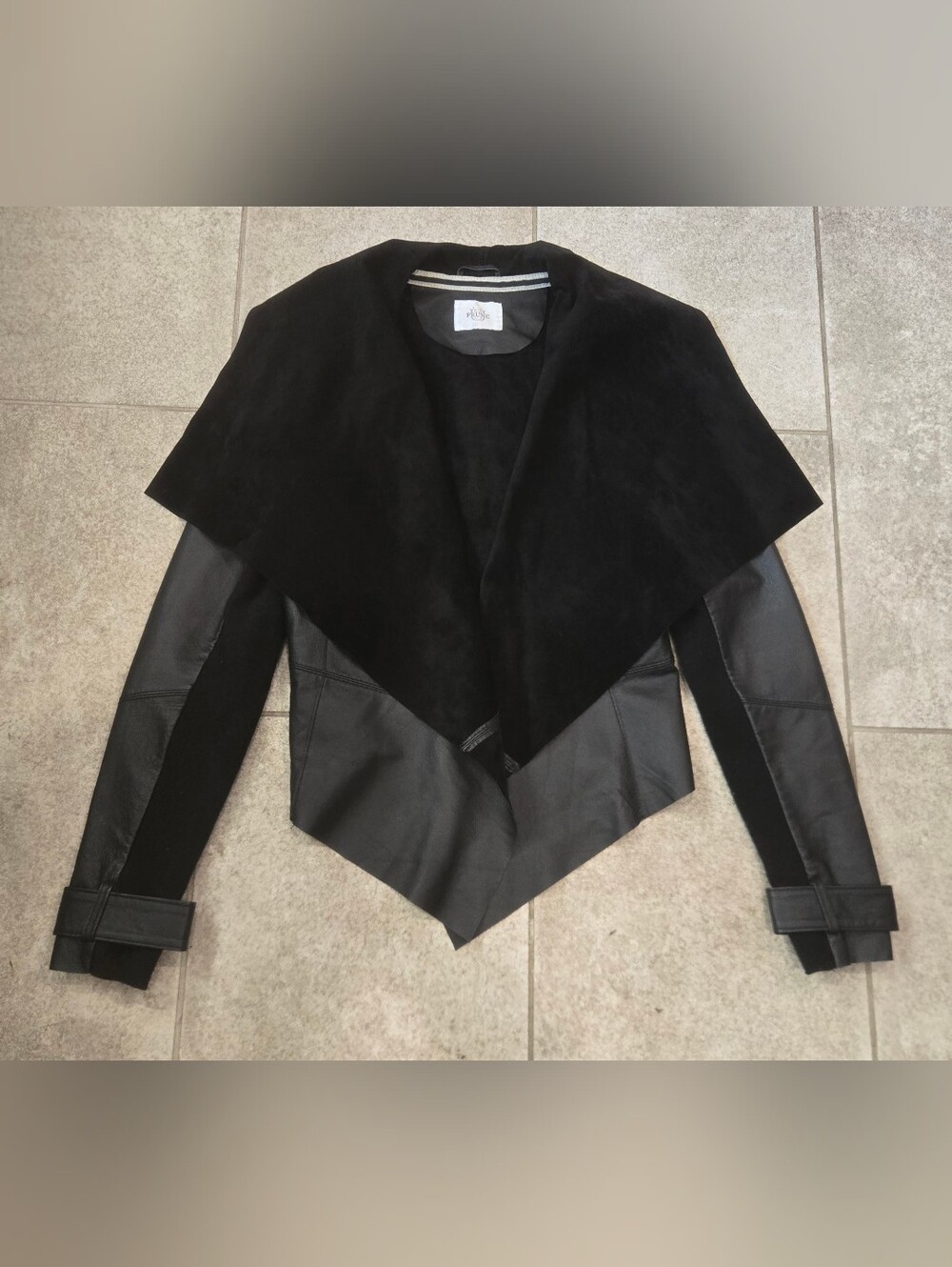 PRÜNE Black Natural Leather Draped Shawl Collar Jacket Women’s Size 42 Argentina